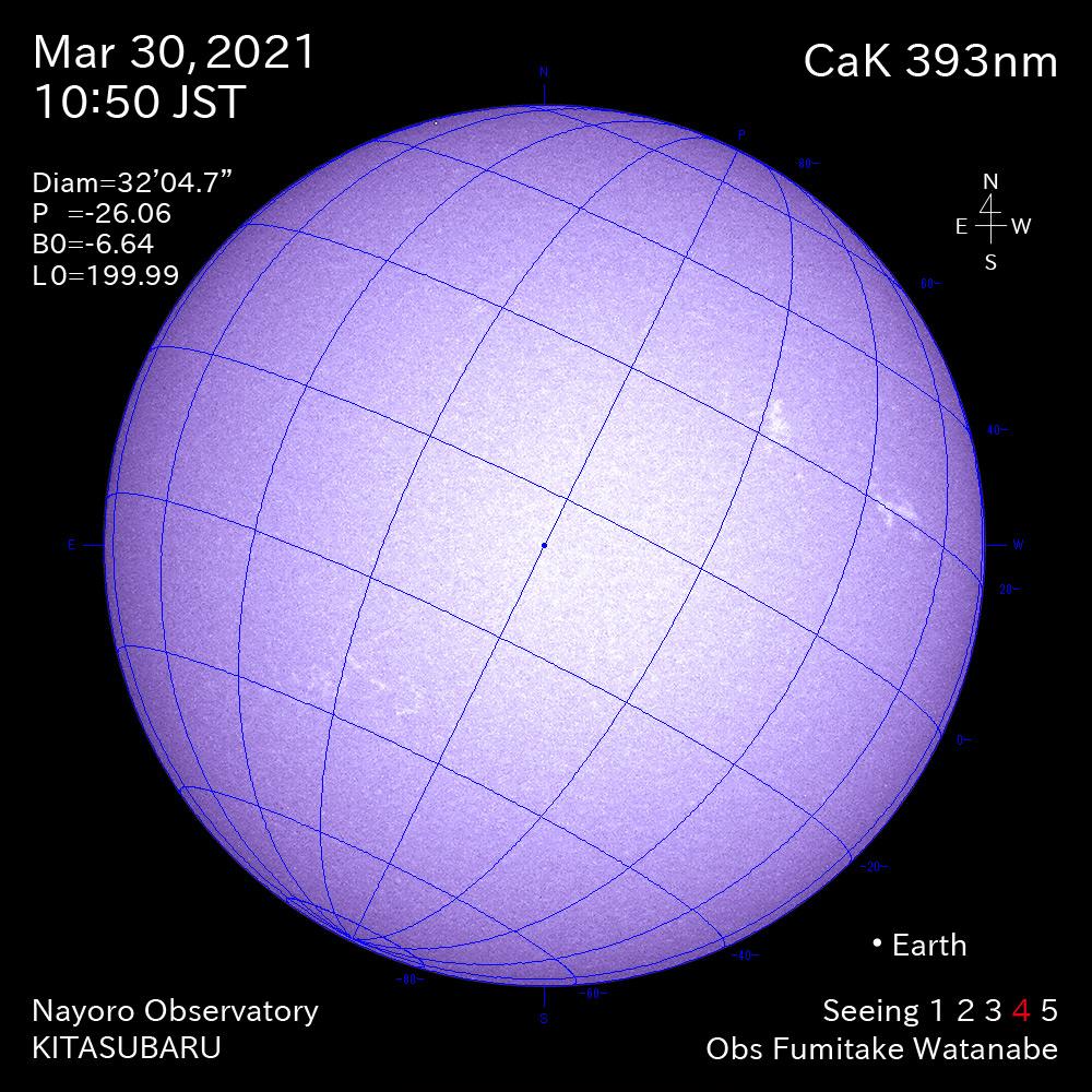 2021年3月30日CaK波長の太陽