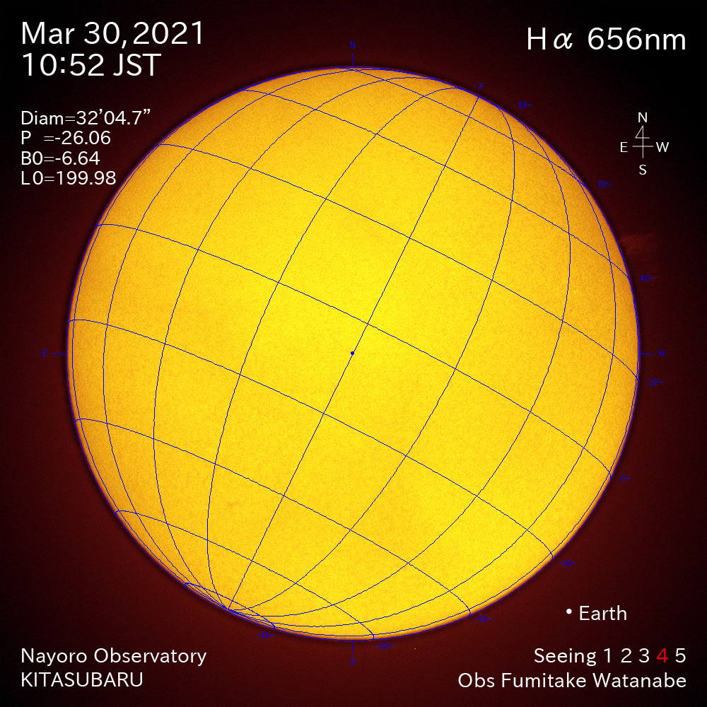 2021年3月30日Ha波長の太陽