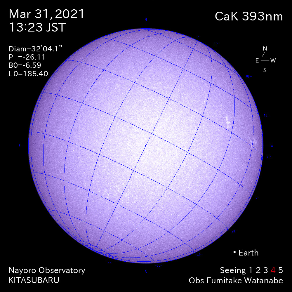 2021年3月31日CaK波長の太陽