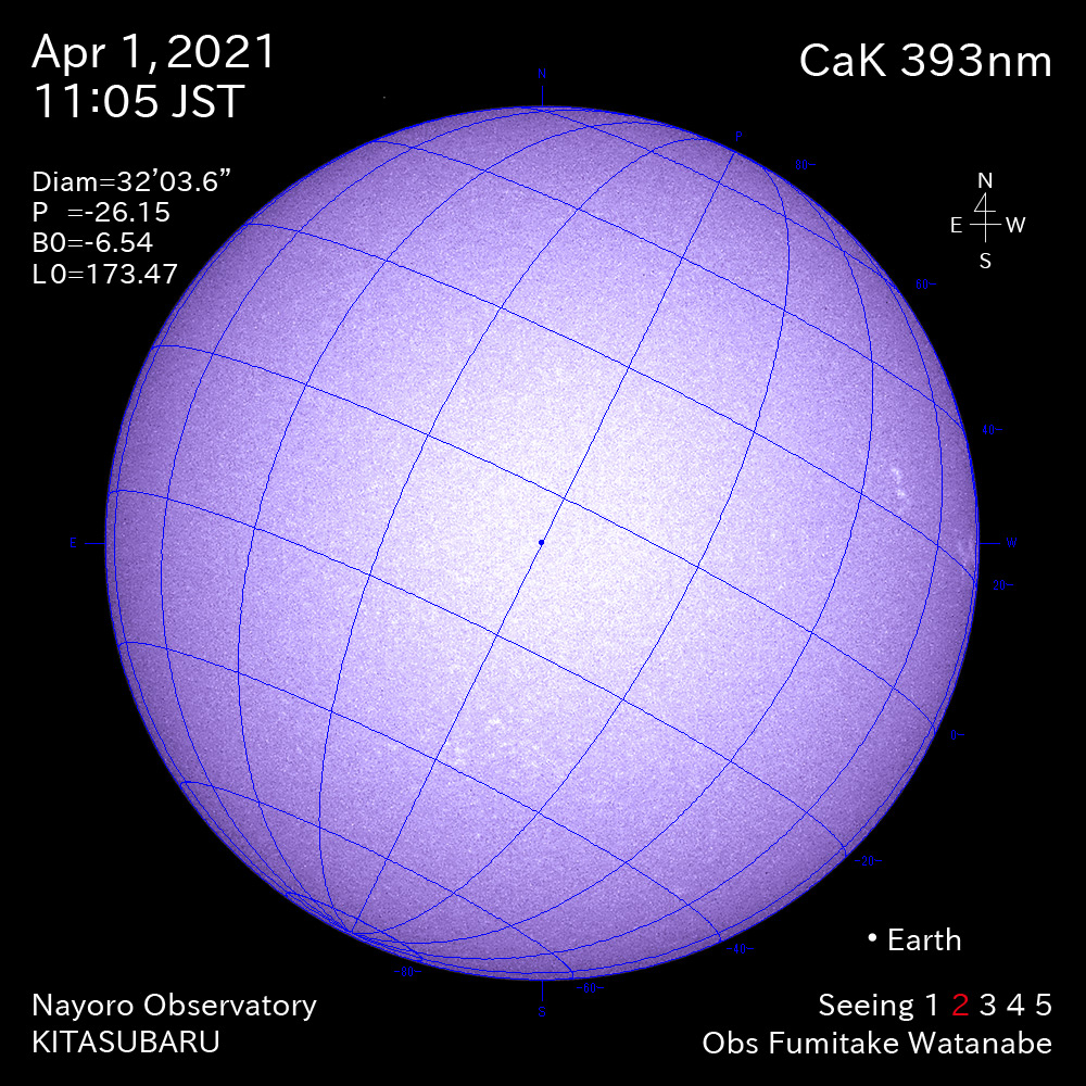 2021年4月1日CaK波長の太陽
