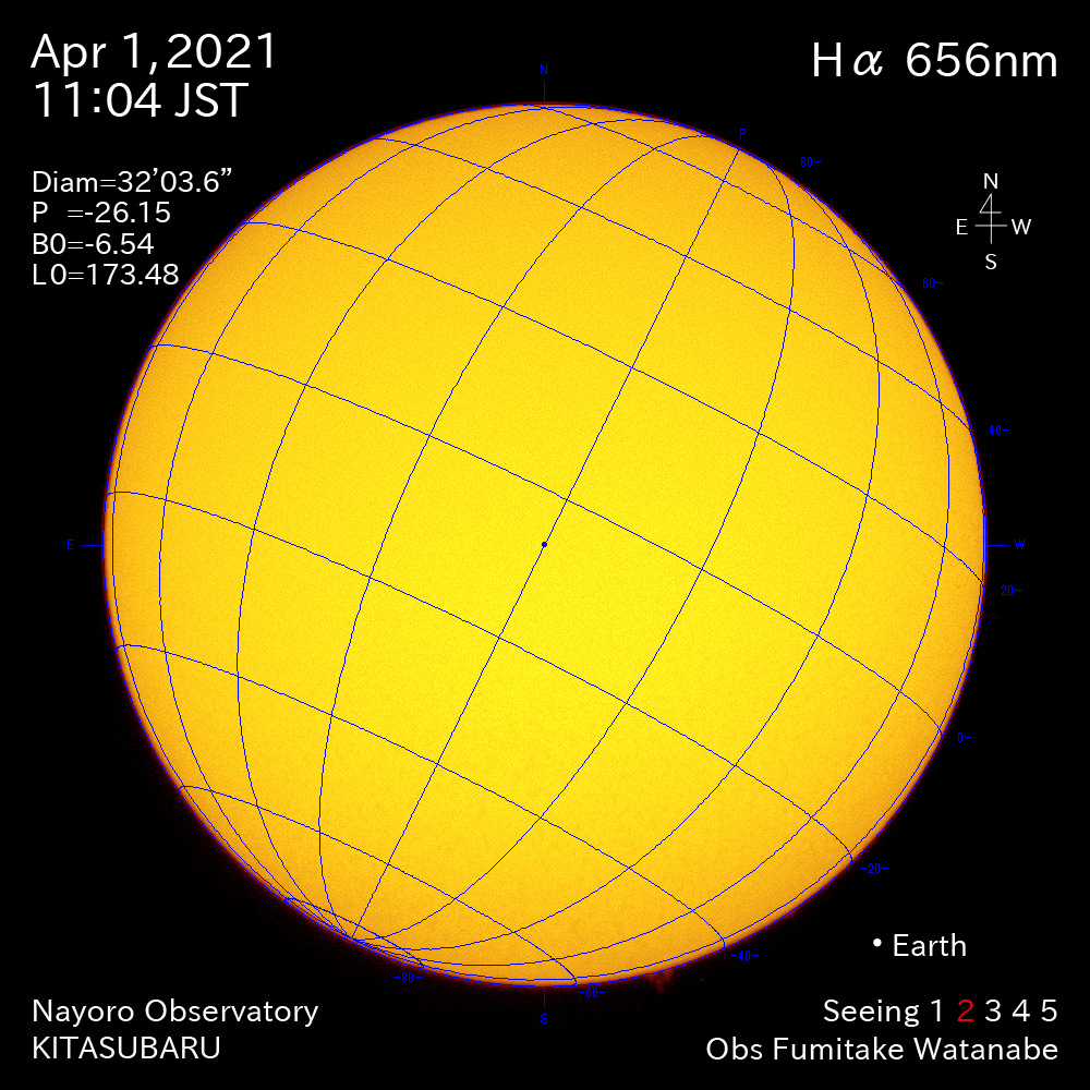 2021年4月1日Ha波長の太陽