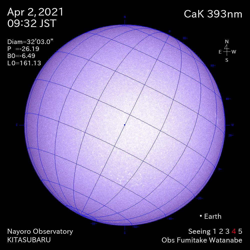 2021年4月2日CaK波長の太陽