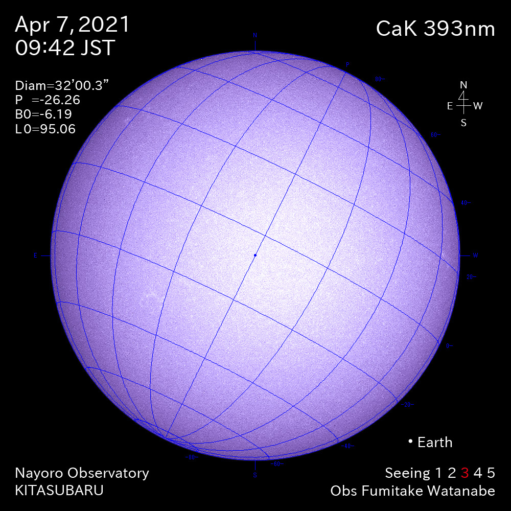 2021年4月7日CaK波長の太陽