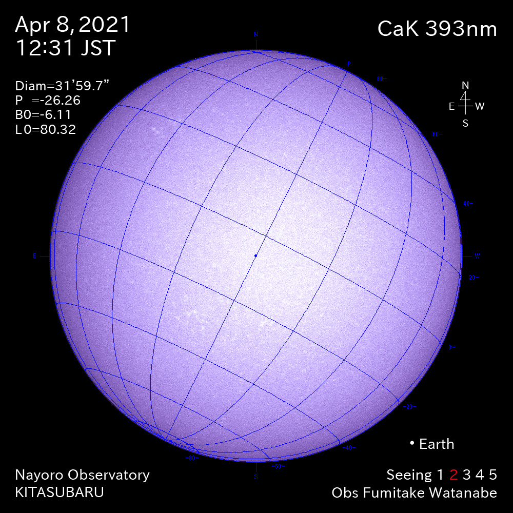 2021年4月8日CaK波長の太陽