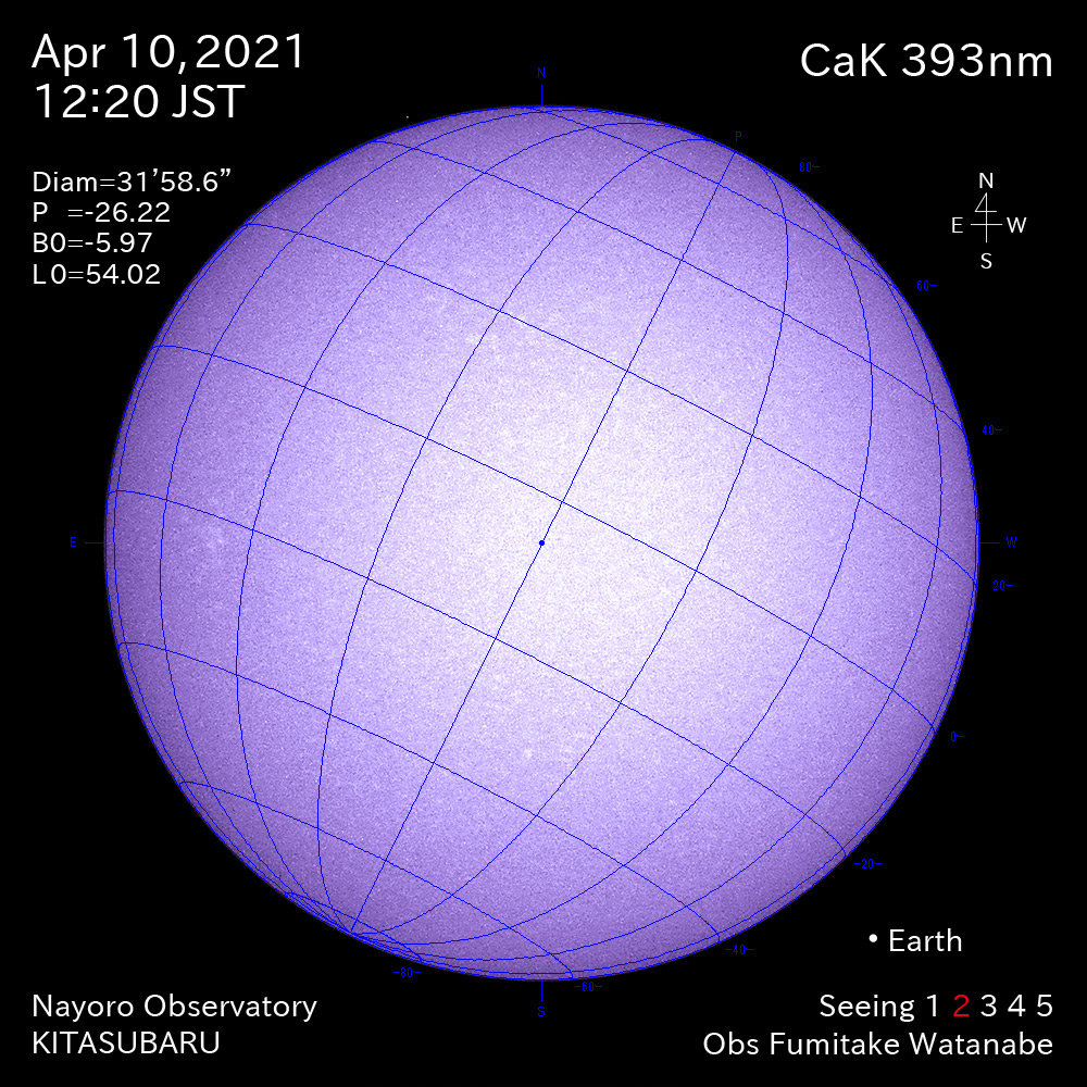 2021年4月10日CaK波長の太陽