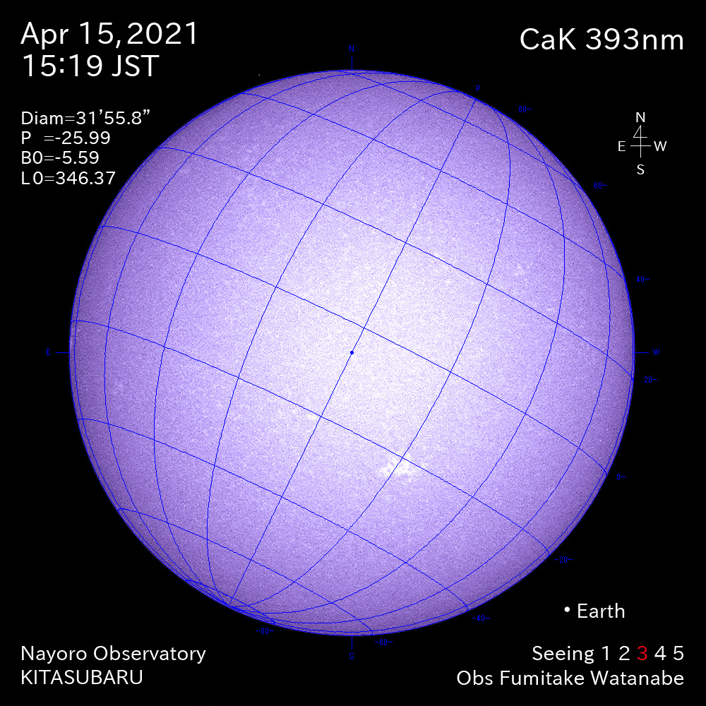 2021年4月15日CaK波長の太陽
