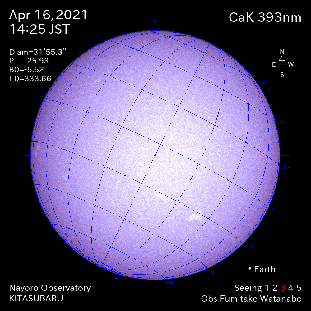 2021年4月16日CaK波長の太陽