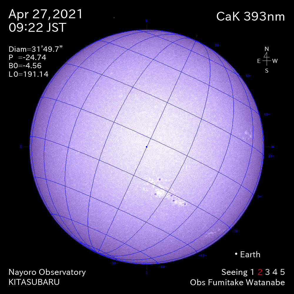 2021年4月27日CaK波長の太陽