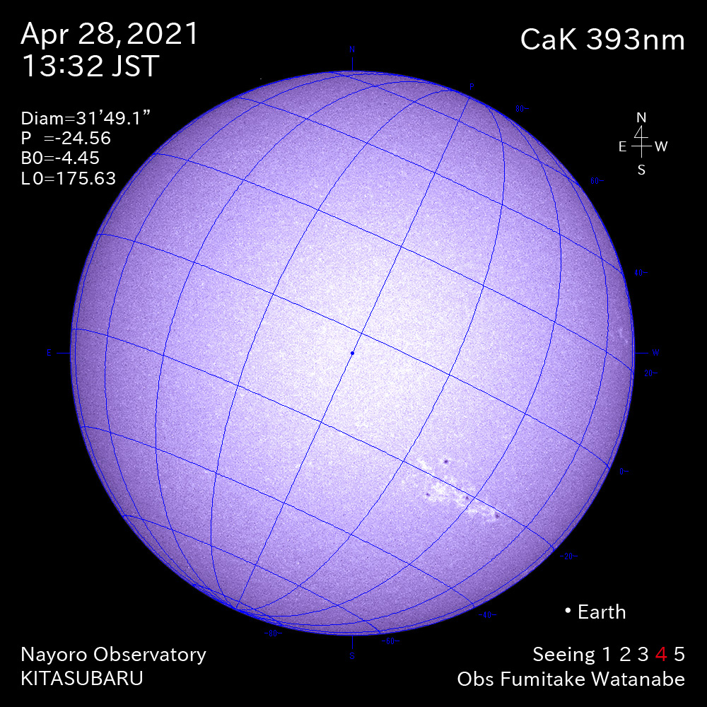 2021年4月28日CaK波長の太陽