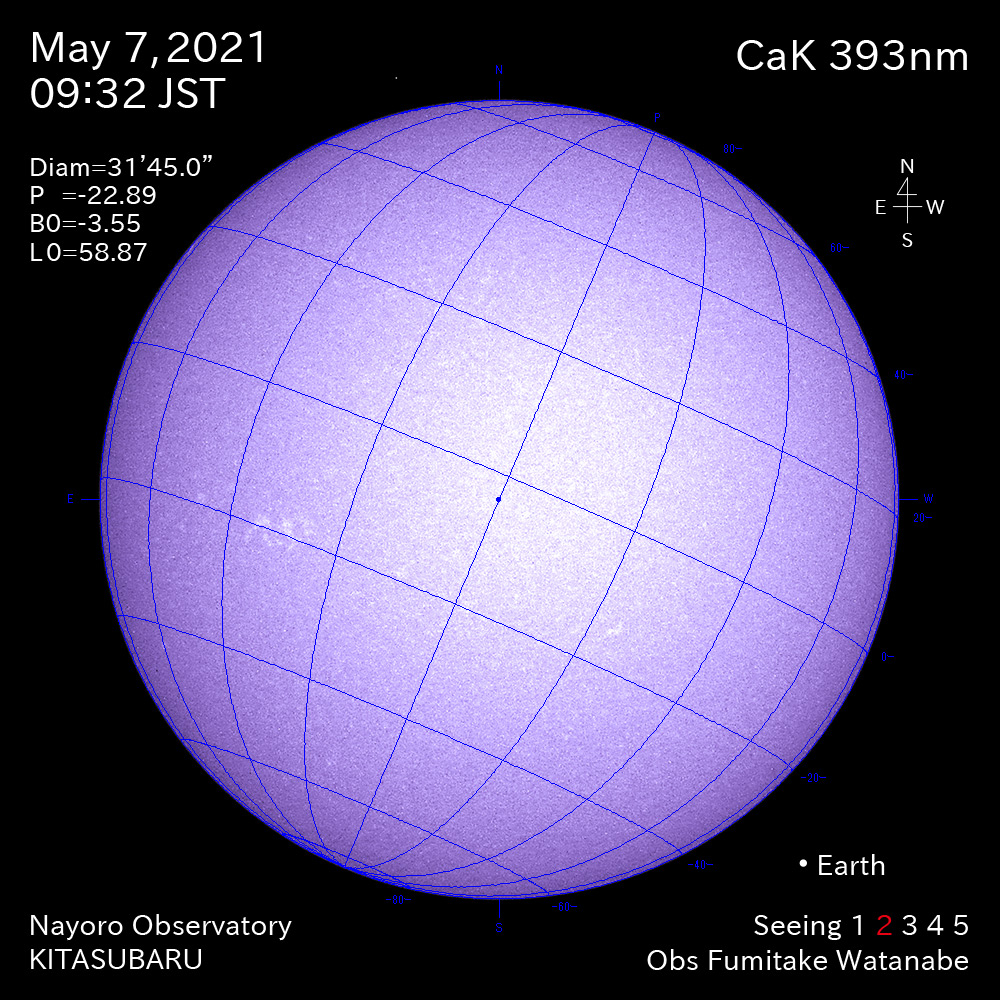 2021年5月7日CaK波長の太陽