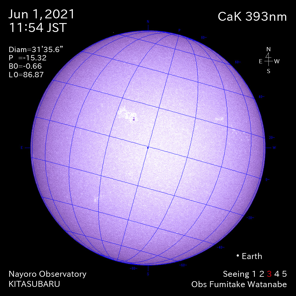 2021年6月1日CaK波長の太陽