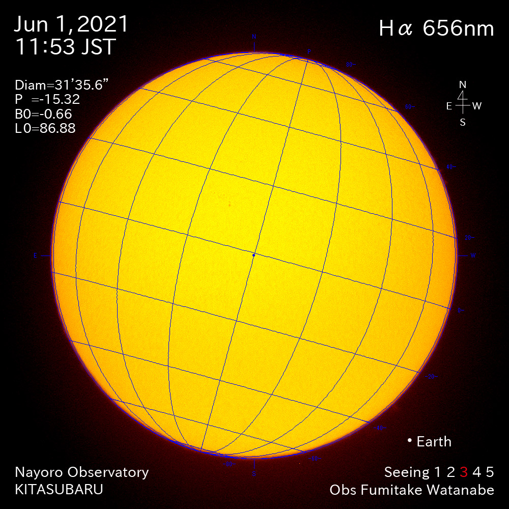 2021年6月1日Ha波長の太陽