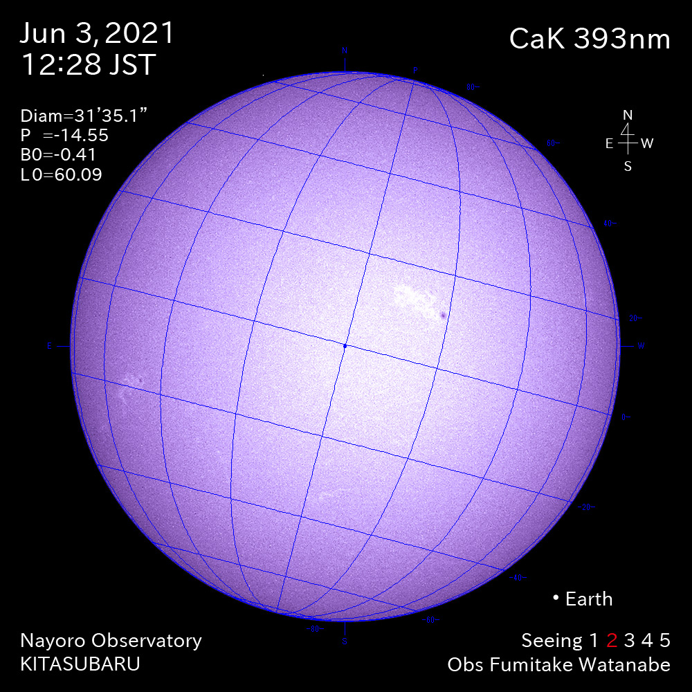 2021年6月3日CaK波長の太陽