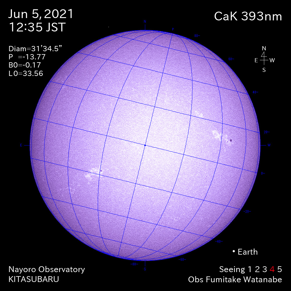 2021年6月5日CaK波長の太陽