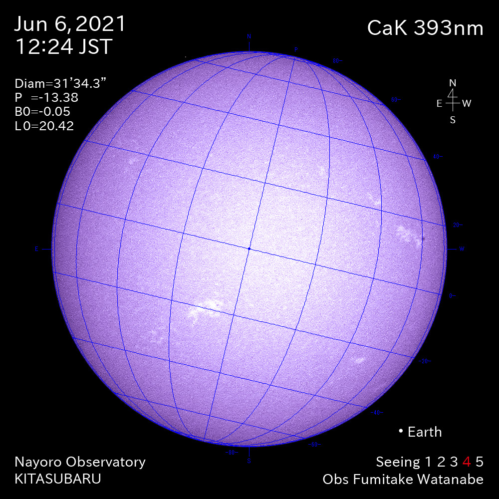 2021年6月6日CaK波長の太陽