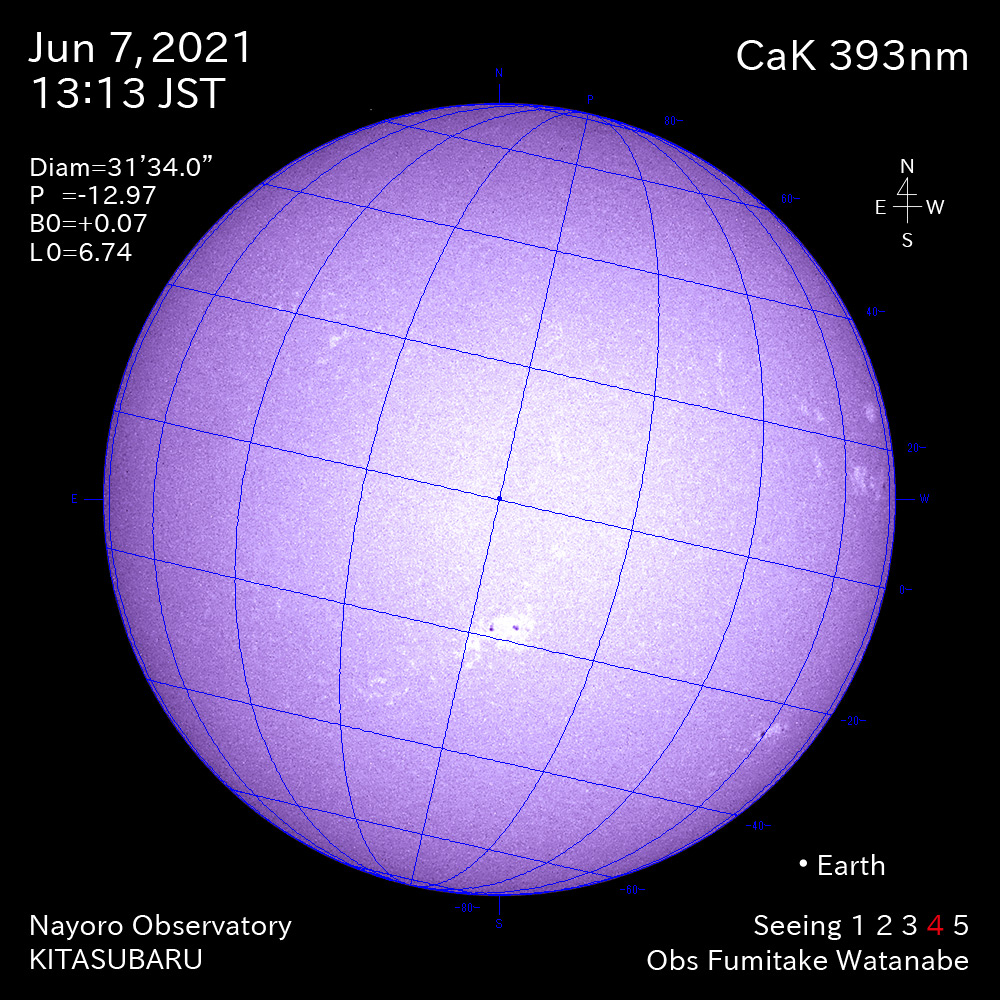 2021年6月7日CaK波長の太陽