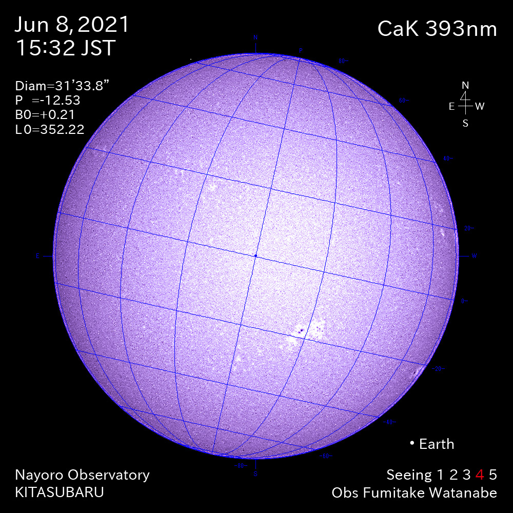 2021年6月8日CaK波長の太陽