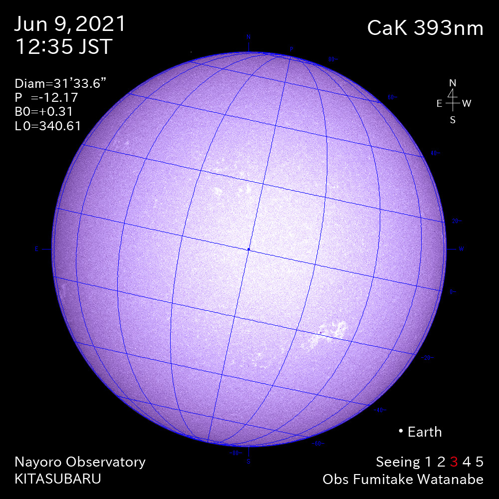 2021年6月9日CaK波長の太陽