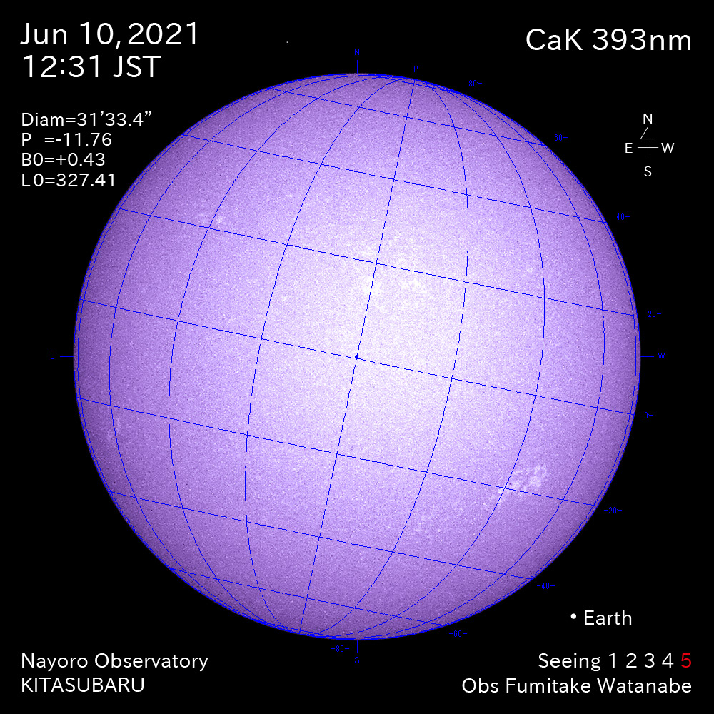2021年6月10日CaK波長の太陽