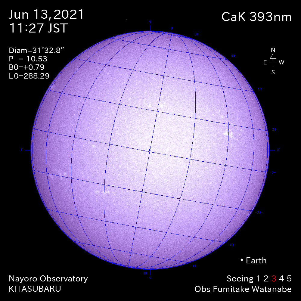 2021年6月13日CaK波長の太陽