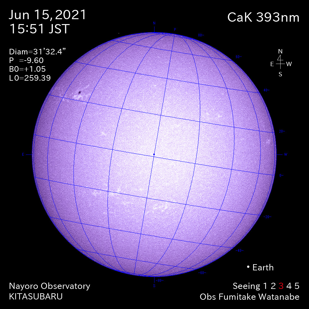2021年6月15日CaK波長の太陽