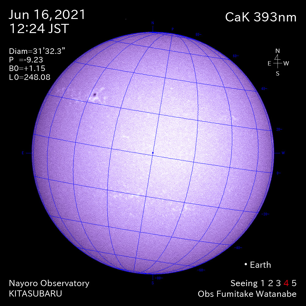 2021年6月16日CaK波長の太陽