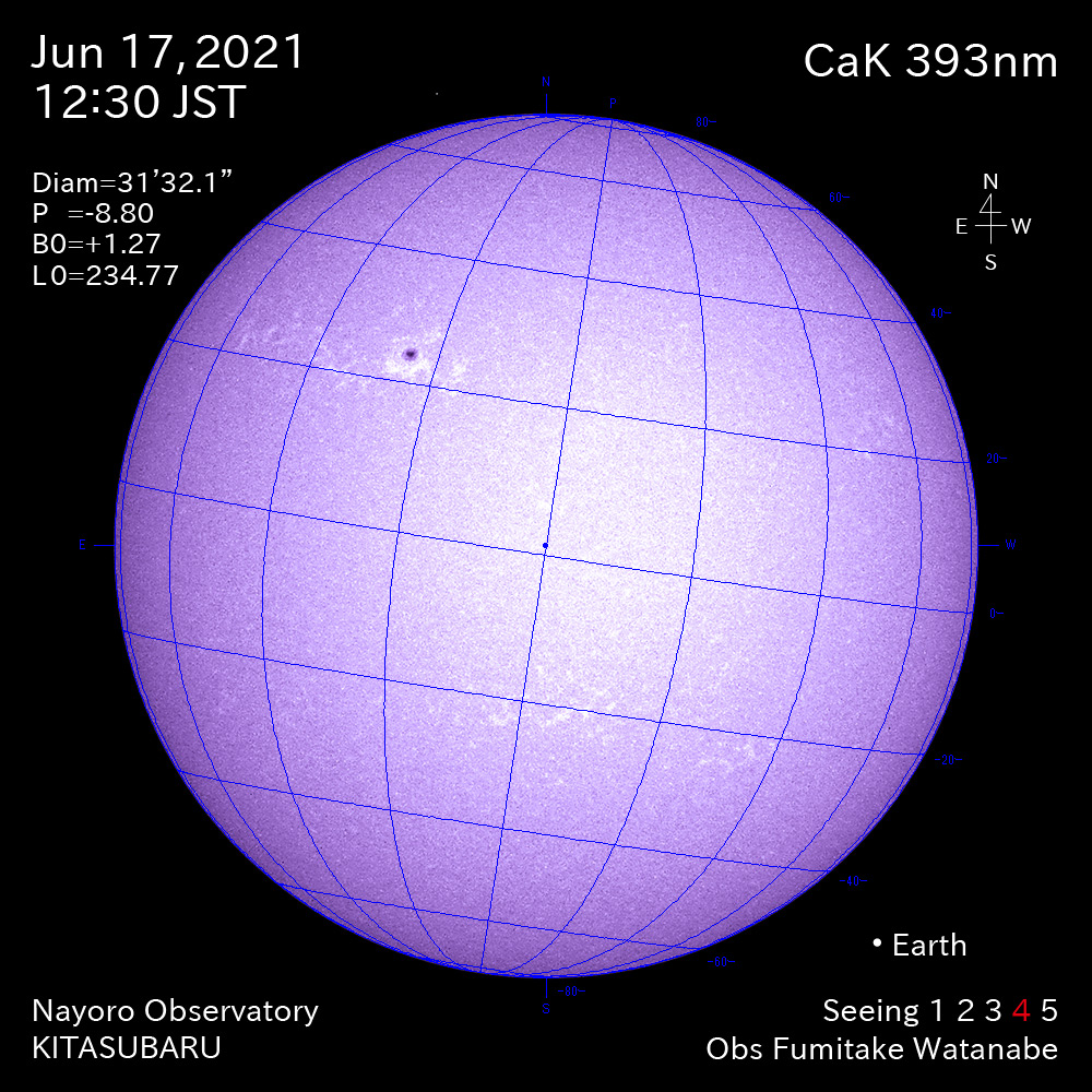 2021年6月17日CaK波長の太陽