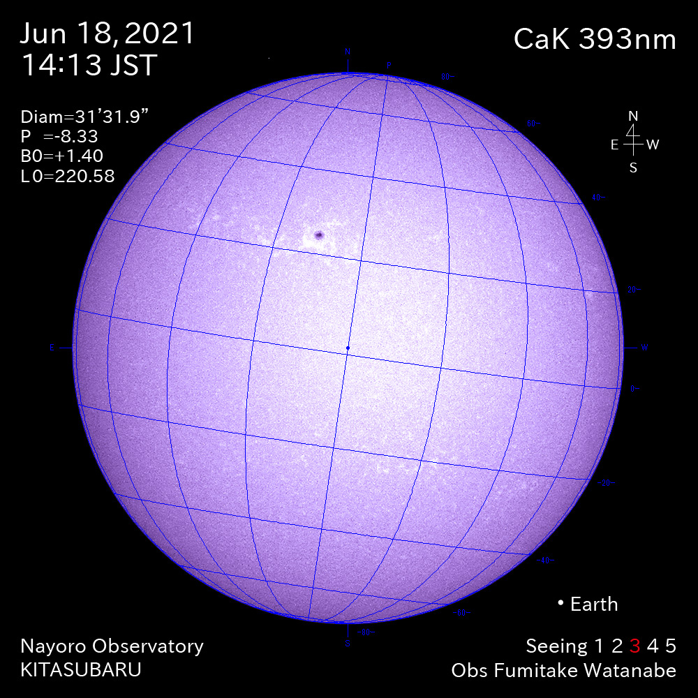 2021年6月18日CaK波長の太陽