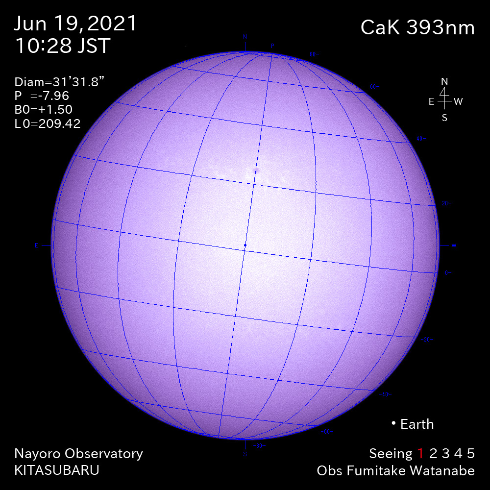 2021年6月19日CaK波長の太陽