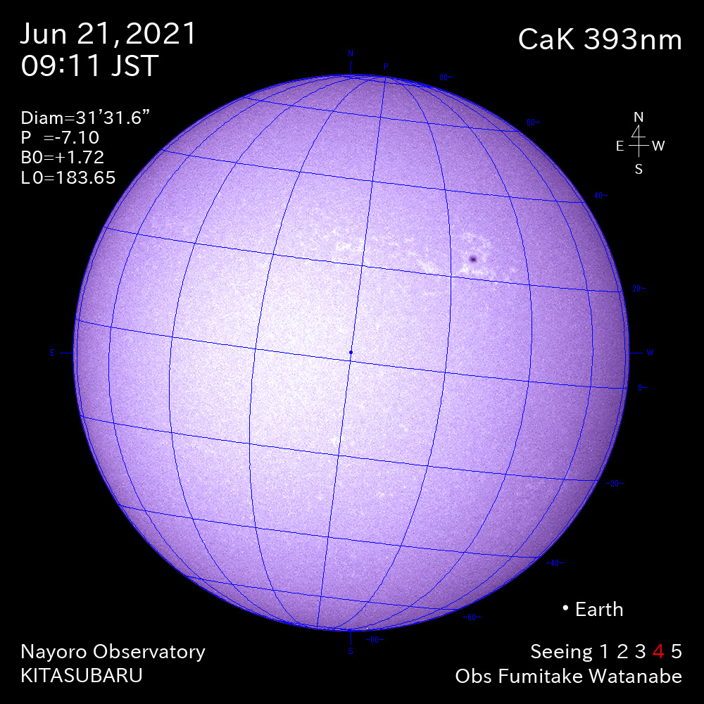 2021年6月21日CaK波長の太陽