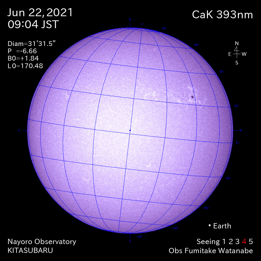 2021年6月22日CaK波長の太陽
