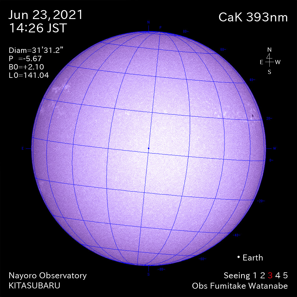 2021年6月24日CaK波長の太陽