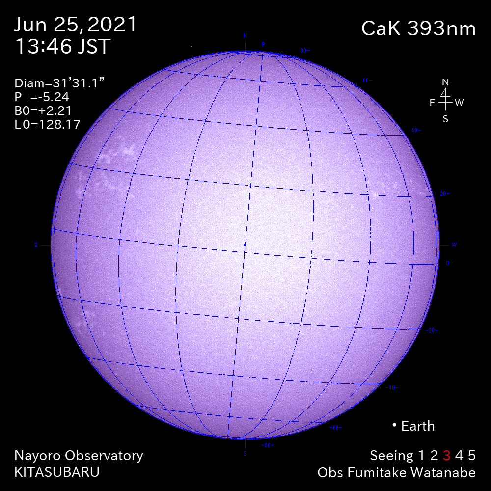 2021年6月25日CaK波長の太陽