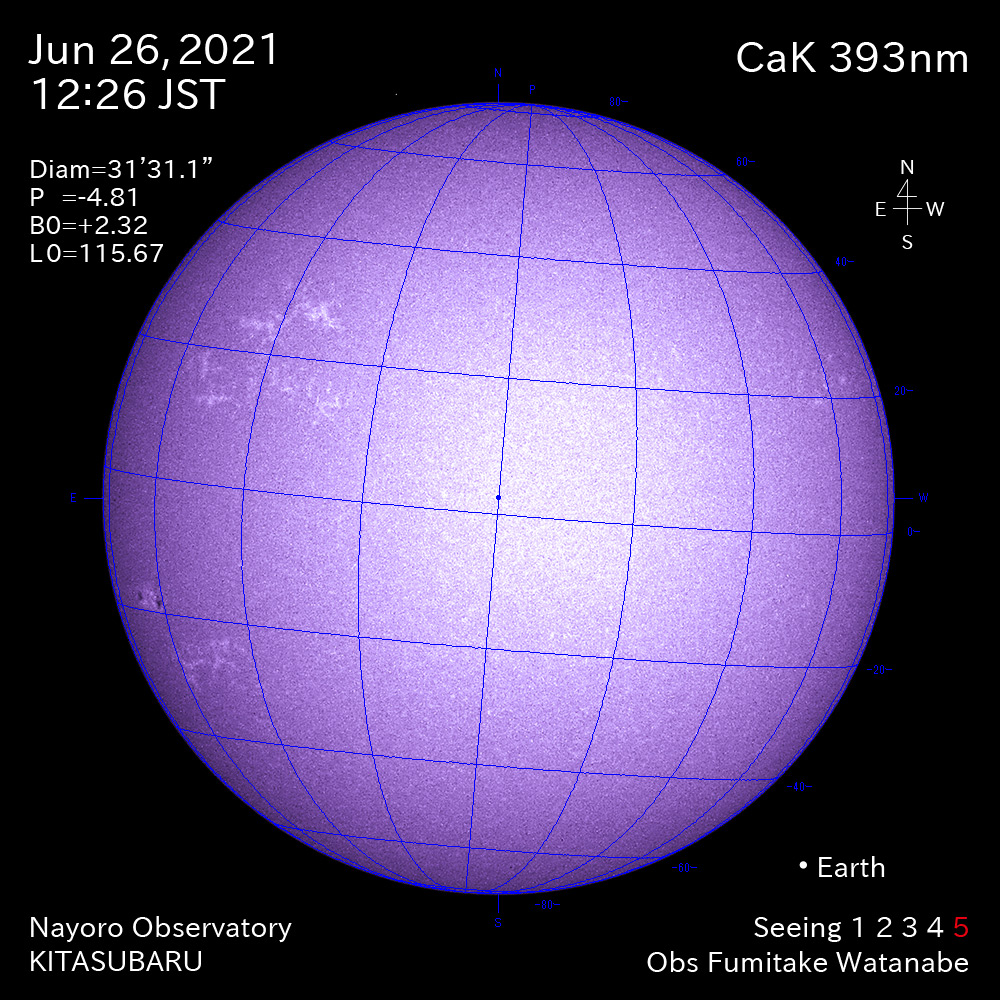 2021年6月26日CaK波長の太陽