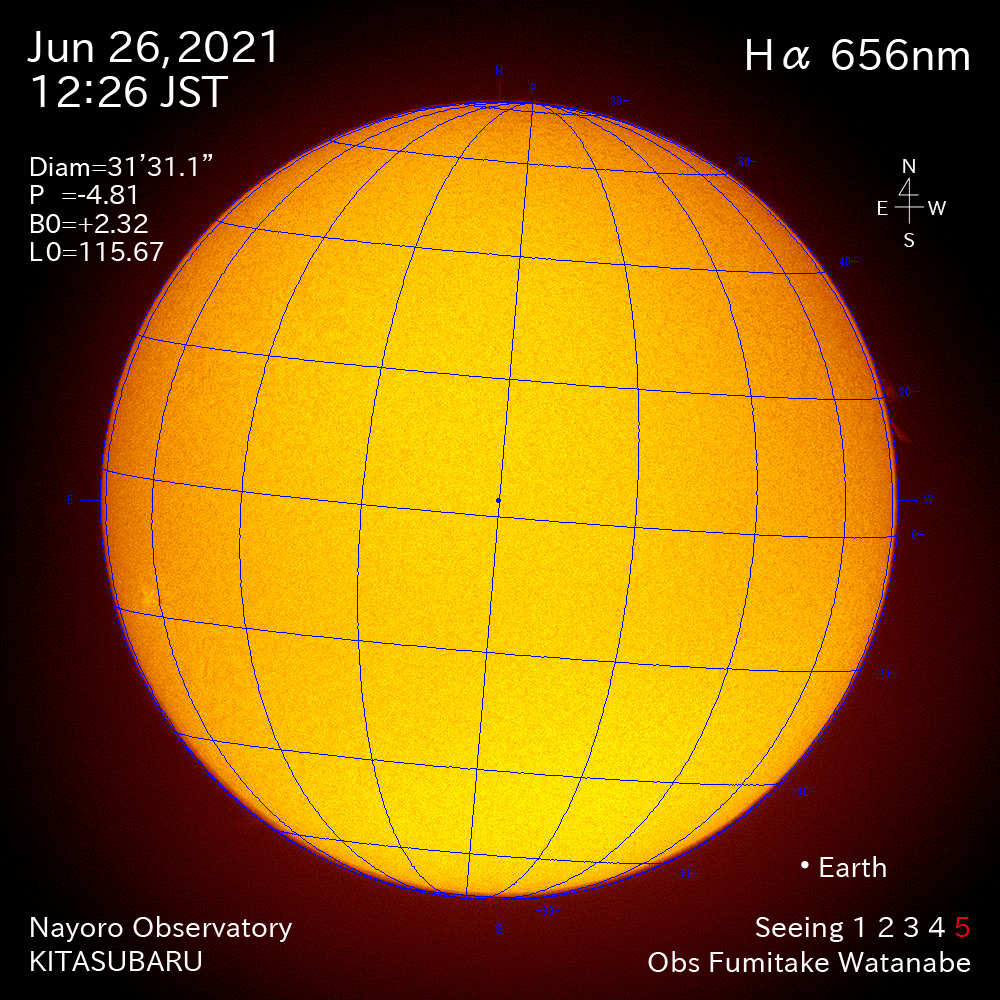 2021年6月26日Ha波長の太陽