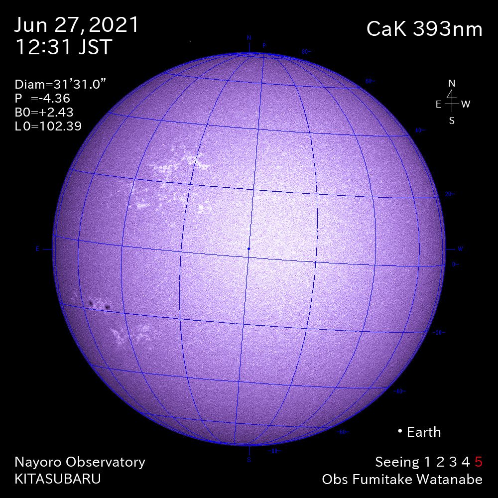 2021年6月27日CaK波長の太陽