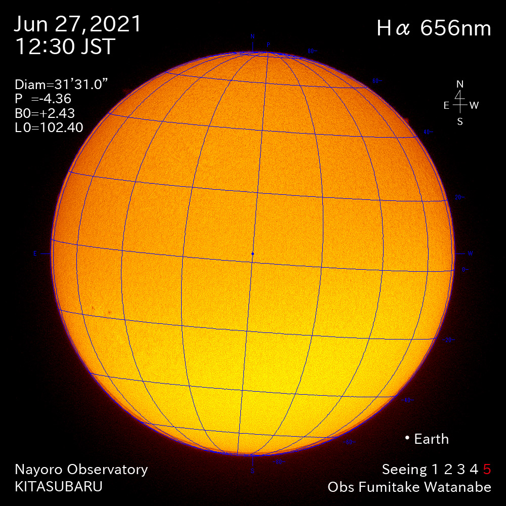 2021年6月27日Ha波長の太陽