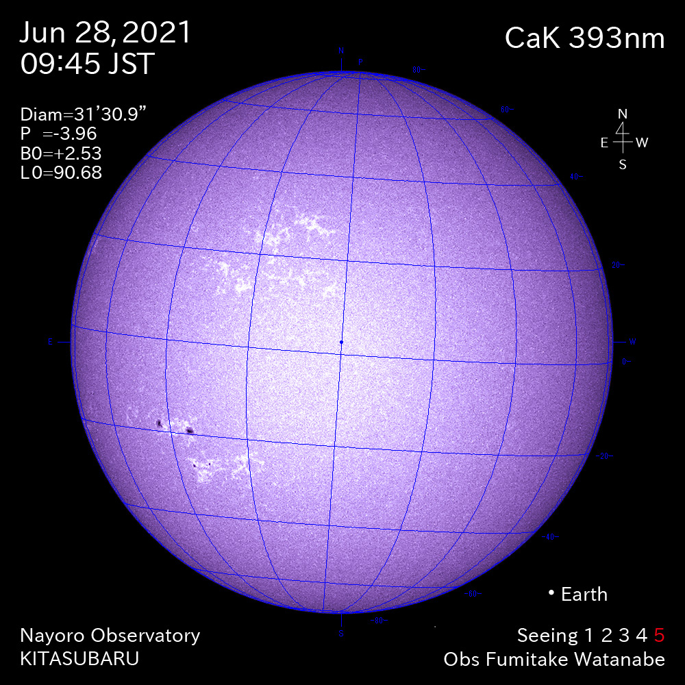 2021年6月28日CaK波長の太陽
