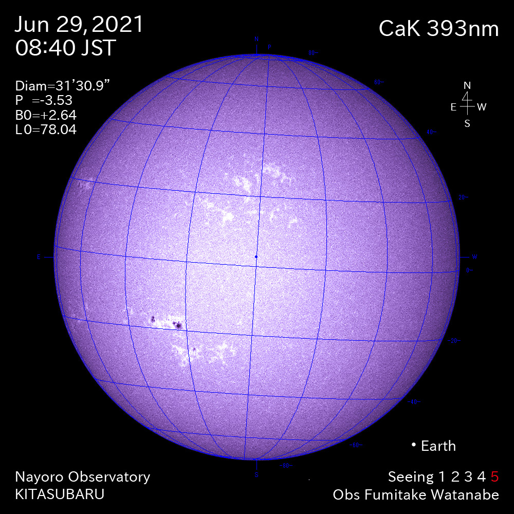 2021年6月29日CaK波長の太陽