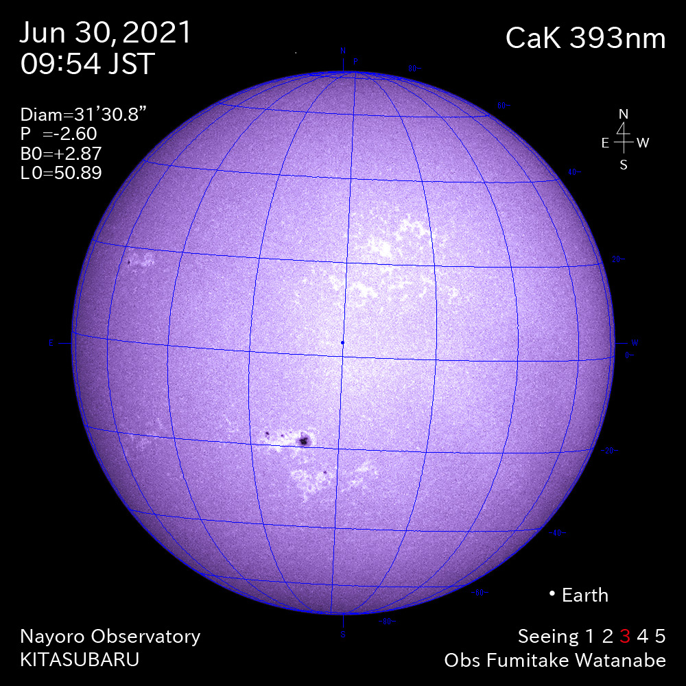 2021年6月30日CaK波長の太陽