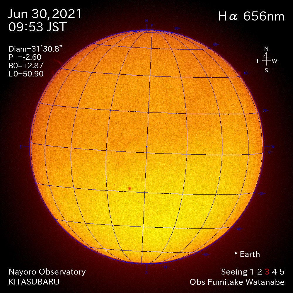 2021年6月30日Ha波長の太陽