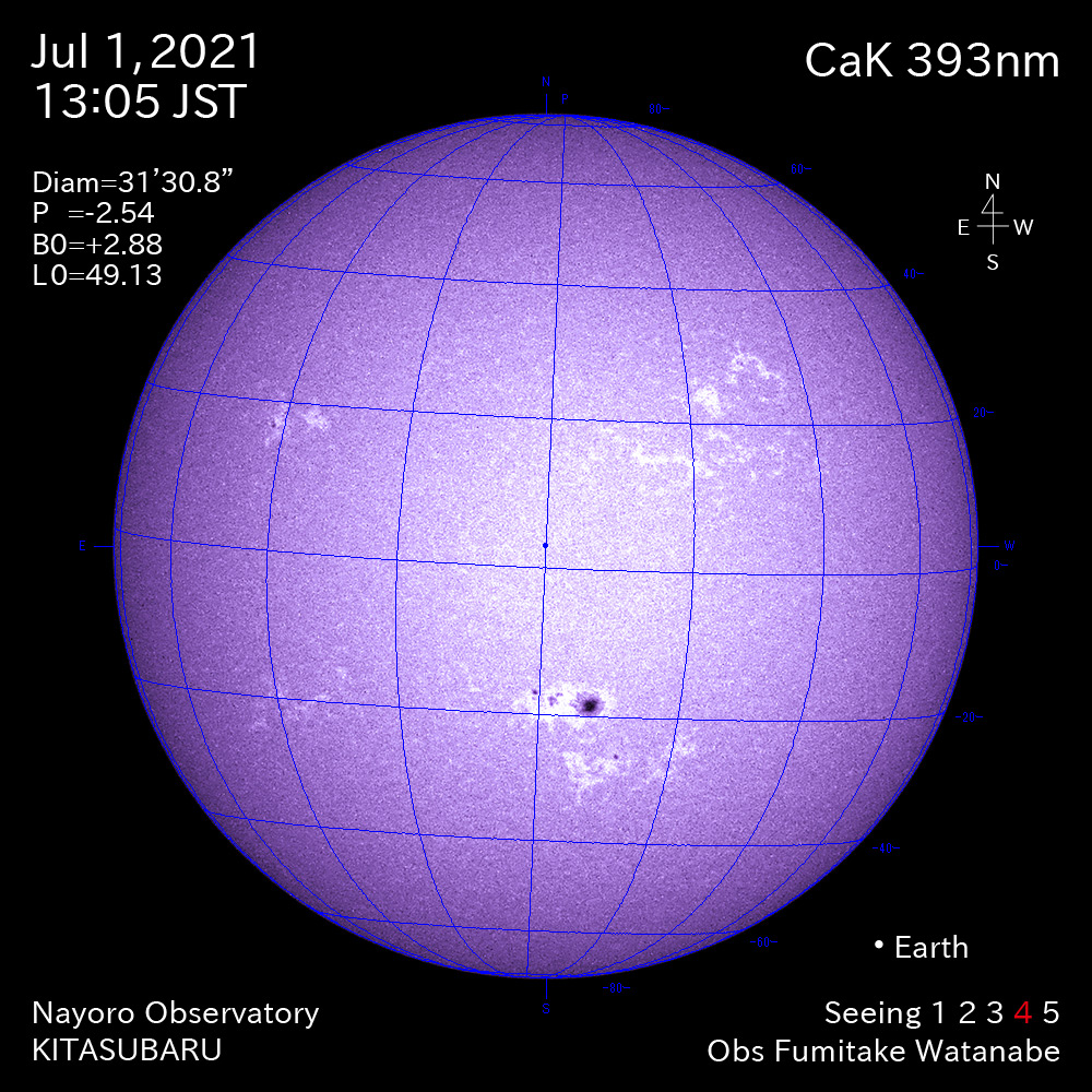 2021年7月1日CaK波長の太陽