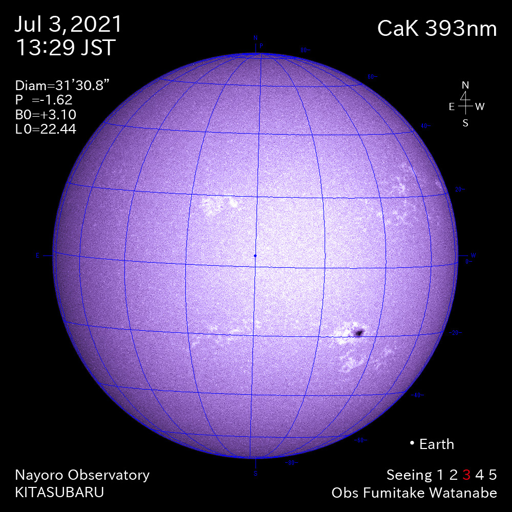 2021年7月3日CaK波長の太陽