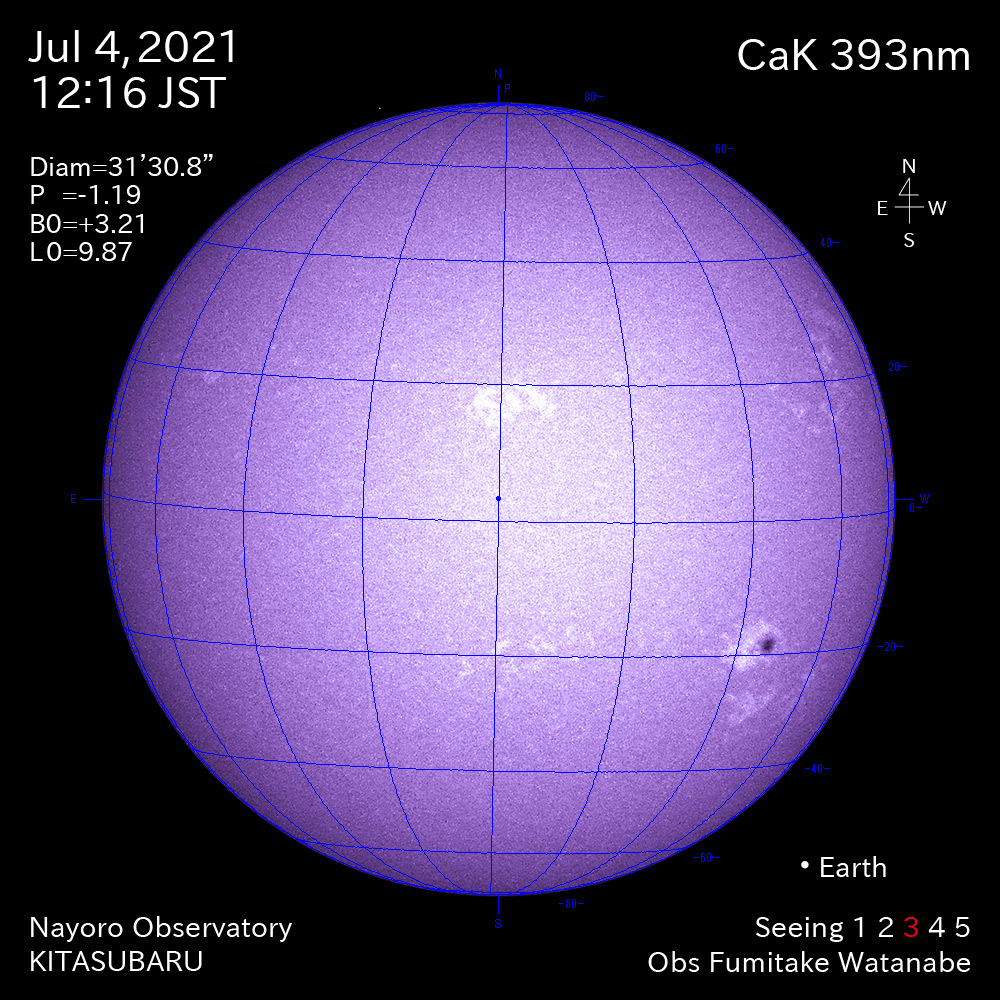 2021年7月4日CaK波長の太陽