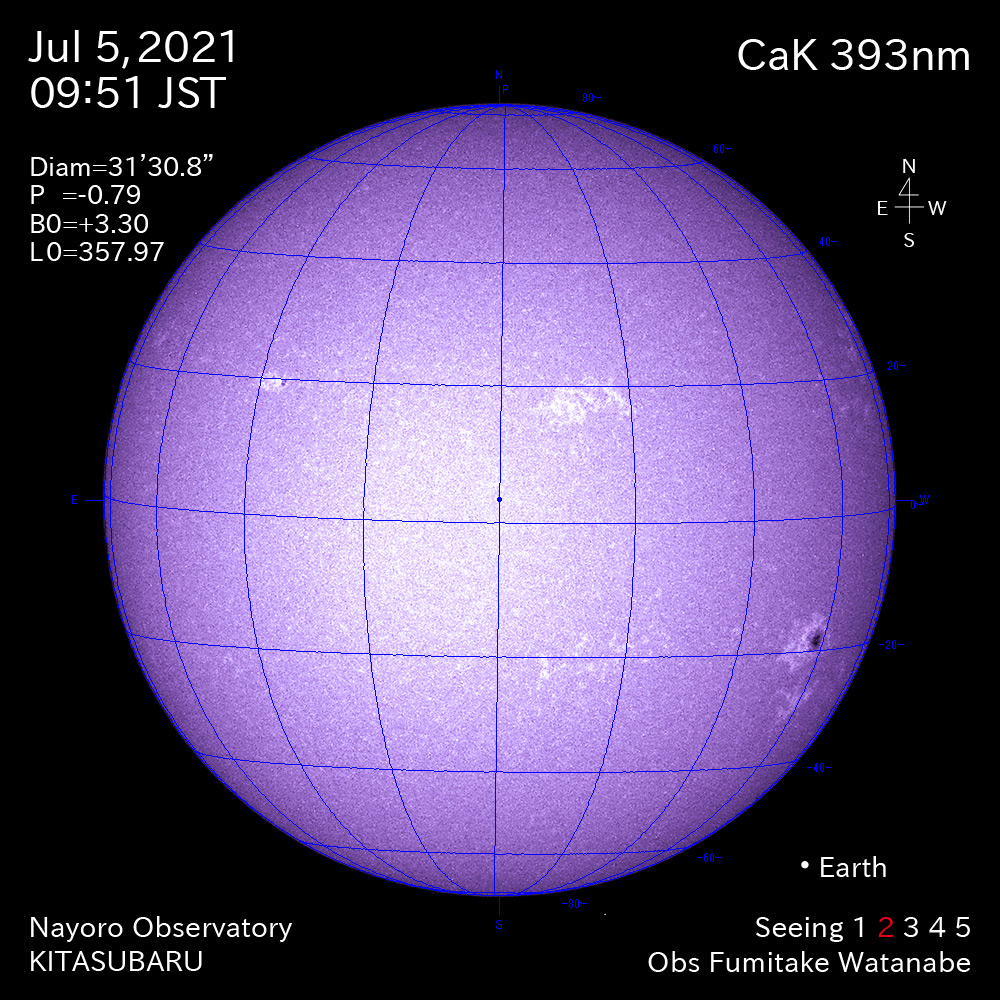 2021年7月5日CaK波長の太陽