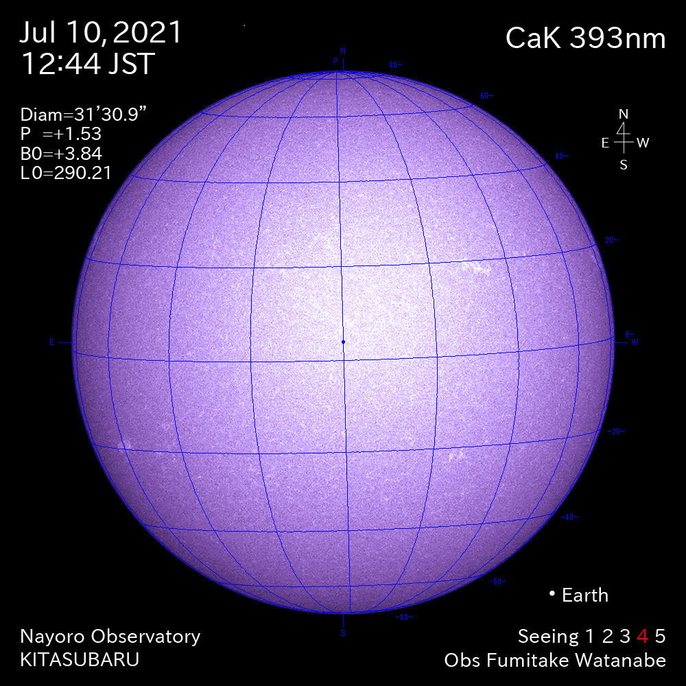 2021年7月10日CaK波長の太陽
