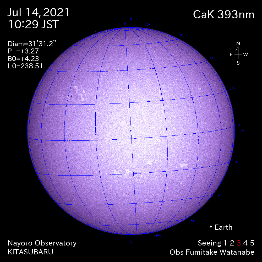 2021年7月14日CaK波長の太陽