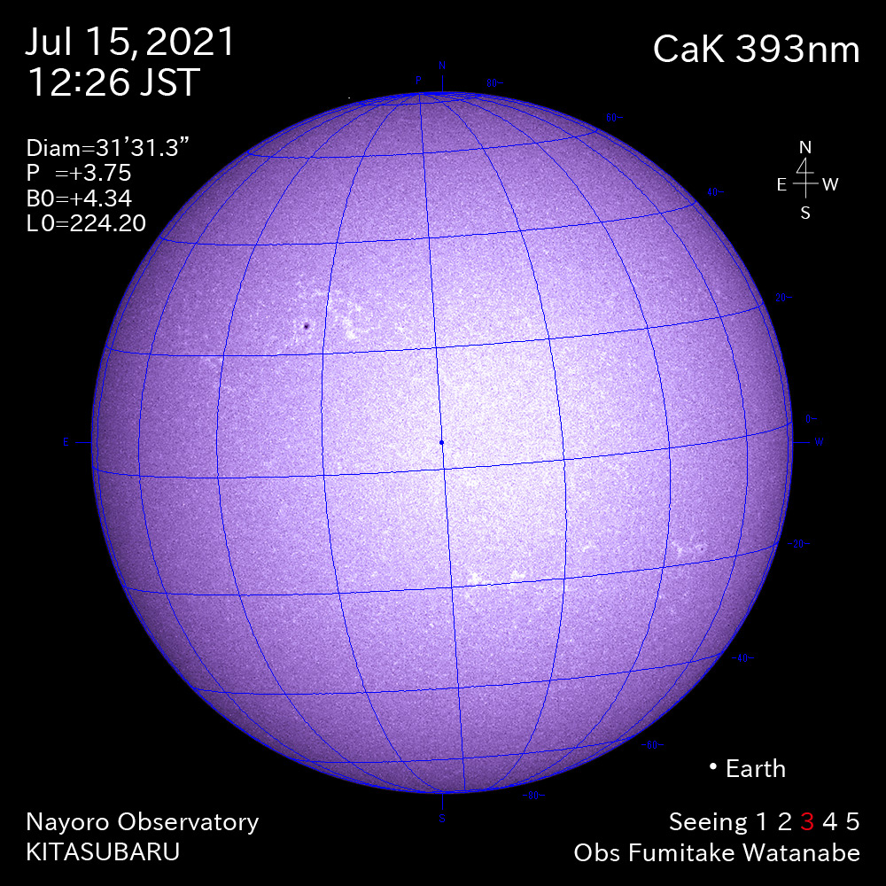 2021年7月15日CaK波長の太陽