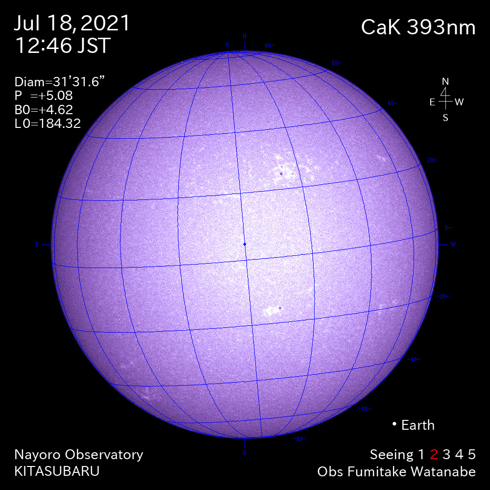 2021年7月18日CaK波長の太陽