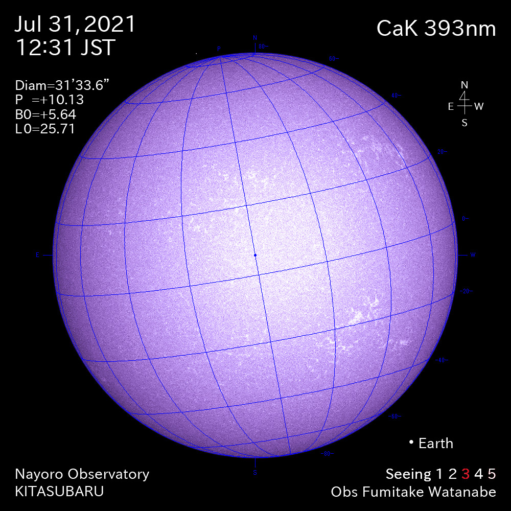 2021年7月30日CaK波長の太陽